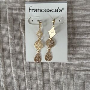 Francesca's Collections Gold and Tan Filigree Earrings